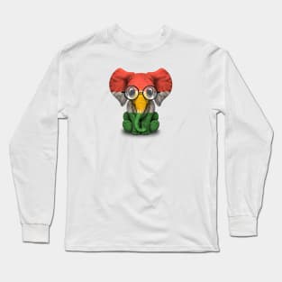 Baby Elephant with Glasses and Kurdish Flag Long Sleeve T-Shirt